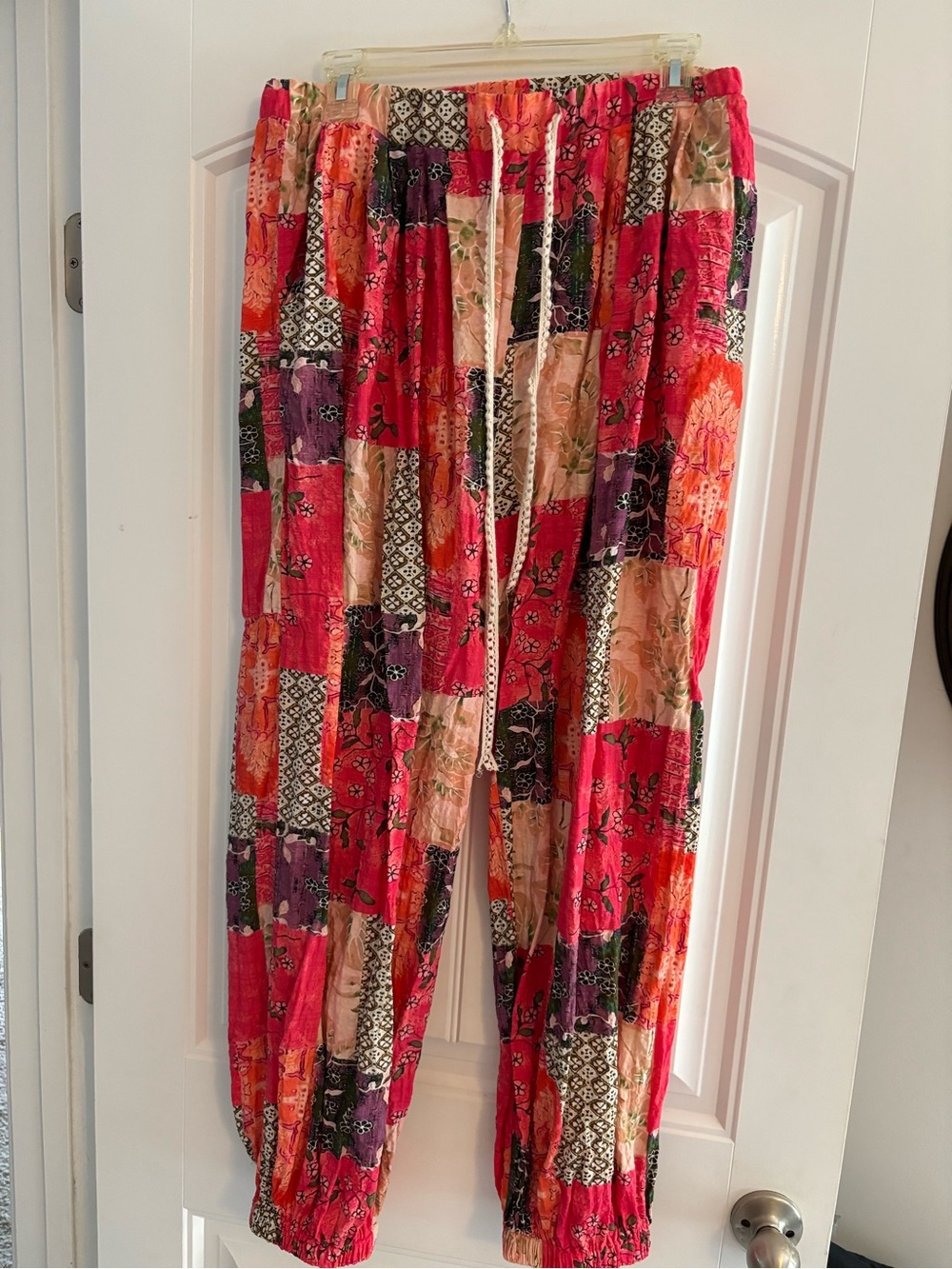POL Women's Patchwork Drawstring Joggers - Red Multi